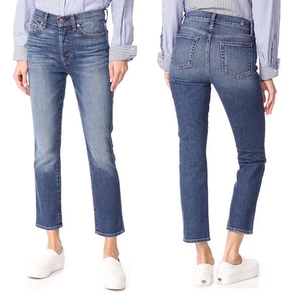 7 For All Mankind Edie High Rise Straight Leg Crop Jeans Size 28 - Picture 1 of 14